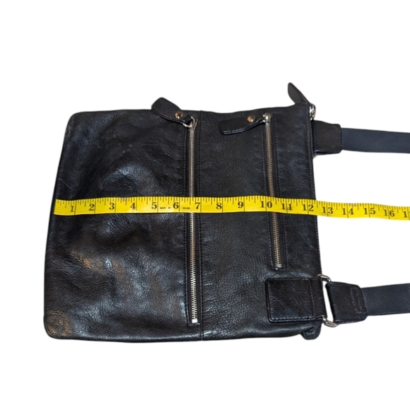 Margot Black Soft Leather Crossbody Bag Nylon Strap Grunge Classic Punk - Picture 6 of 8